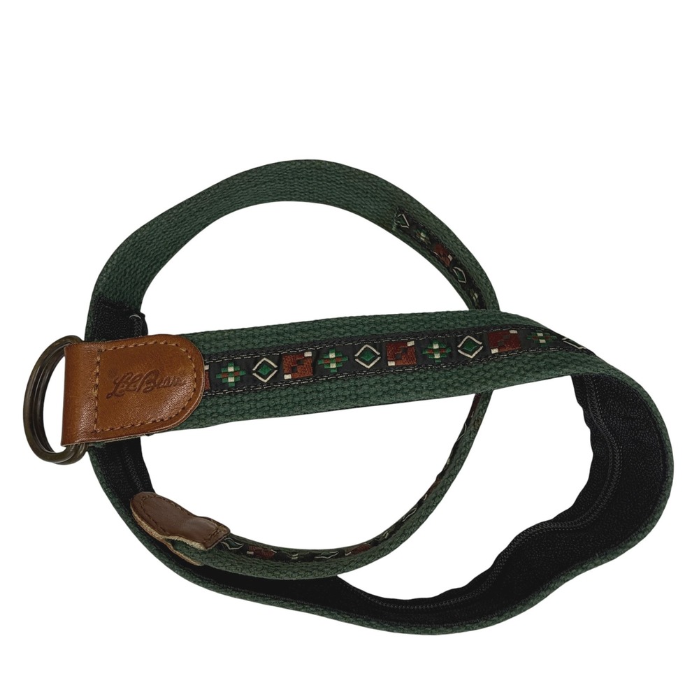 LL Bean Travel Belt Unisex 34" Green Vintage Hidden Pocket D-Ring Gorpcore USA